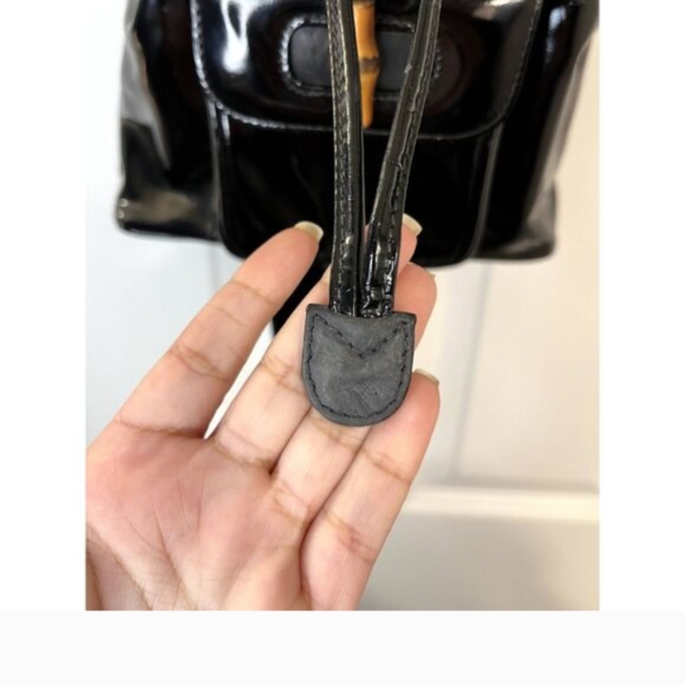 Vintage Gucci Bamboo Handle Black Patent Leather Backpack Y2K - Picture 11 of 14